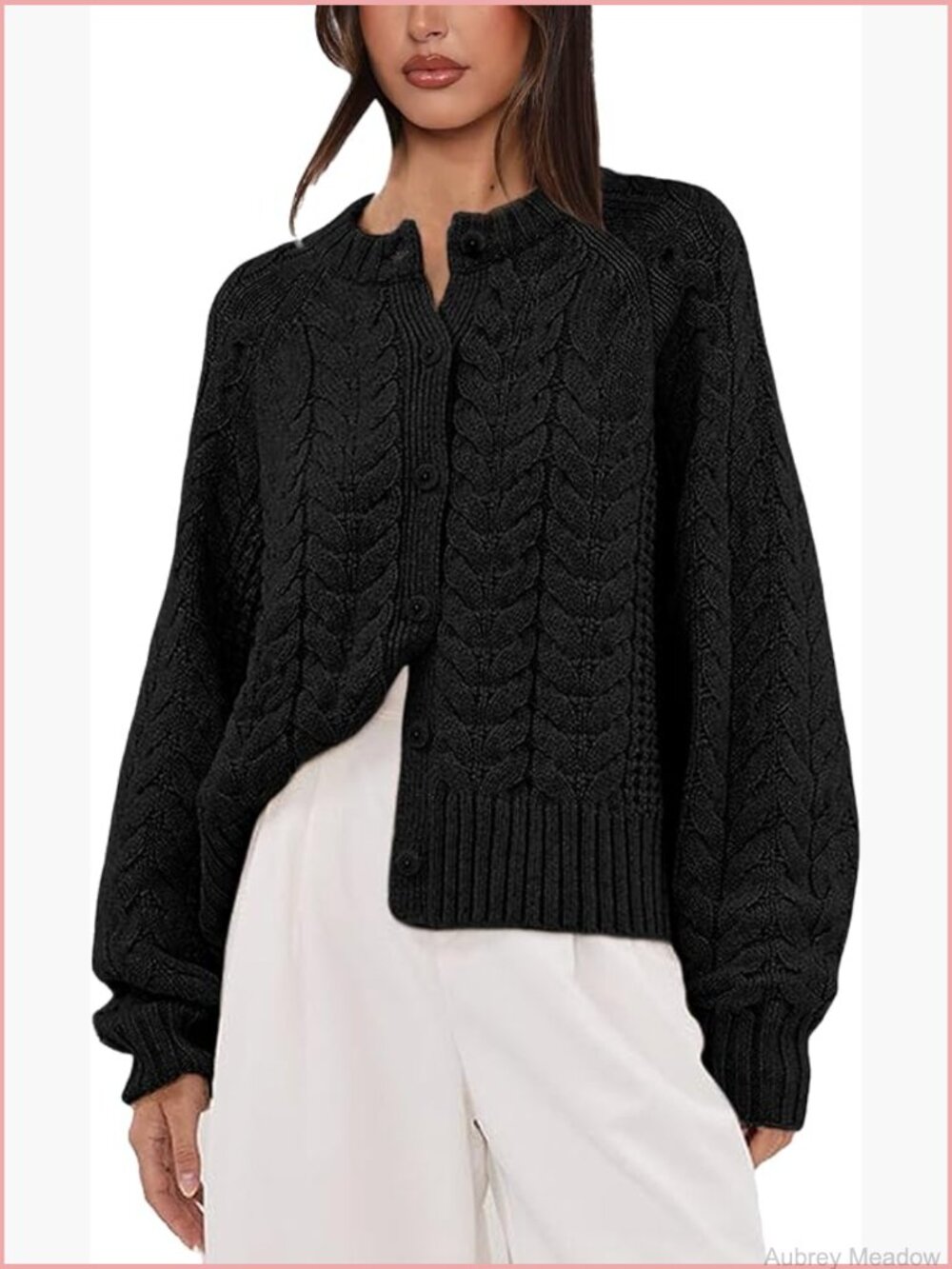 Open Front Cable Knit Cardigan Long Sleeve Button Down Lightweight